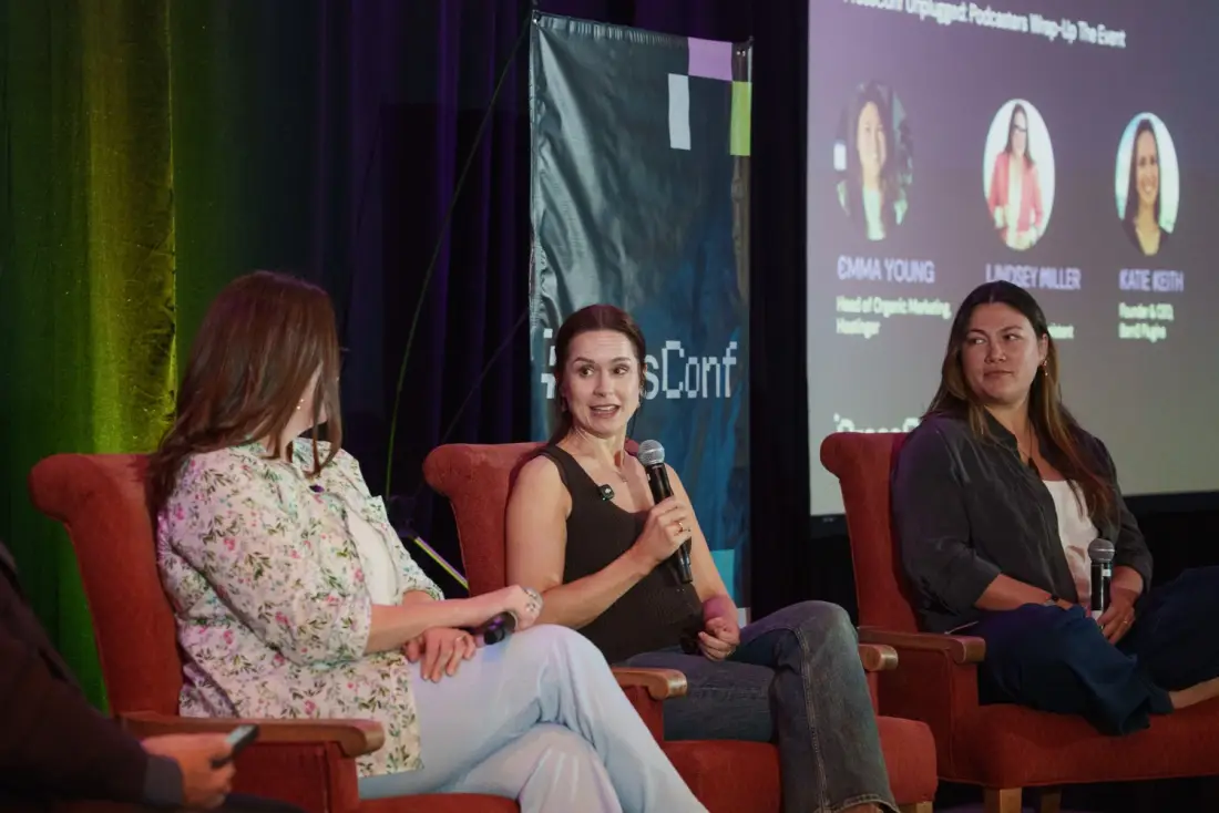 Katie Keith speaking on a conference panel