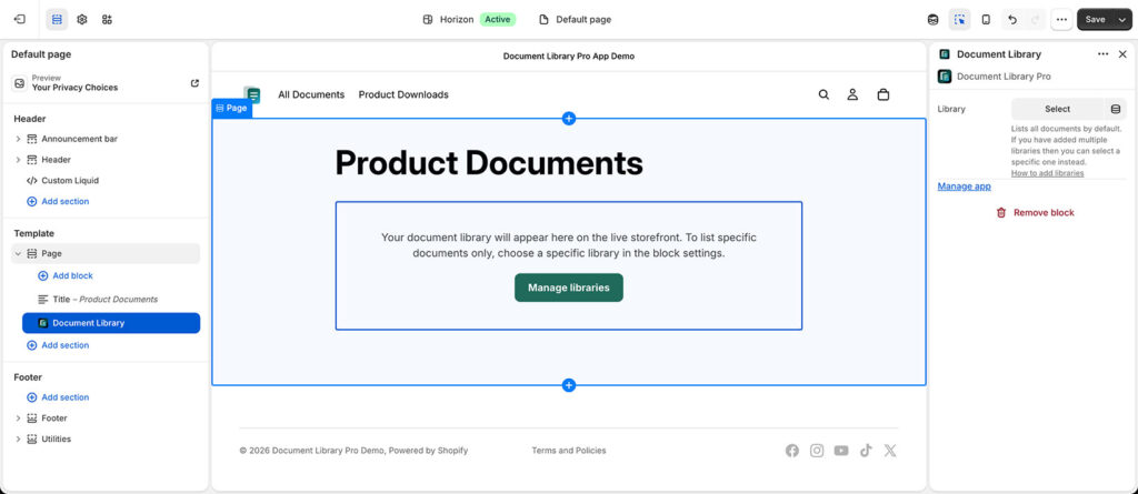 Document Library Shopify App Theme Block