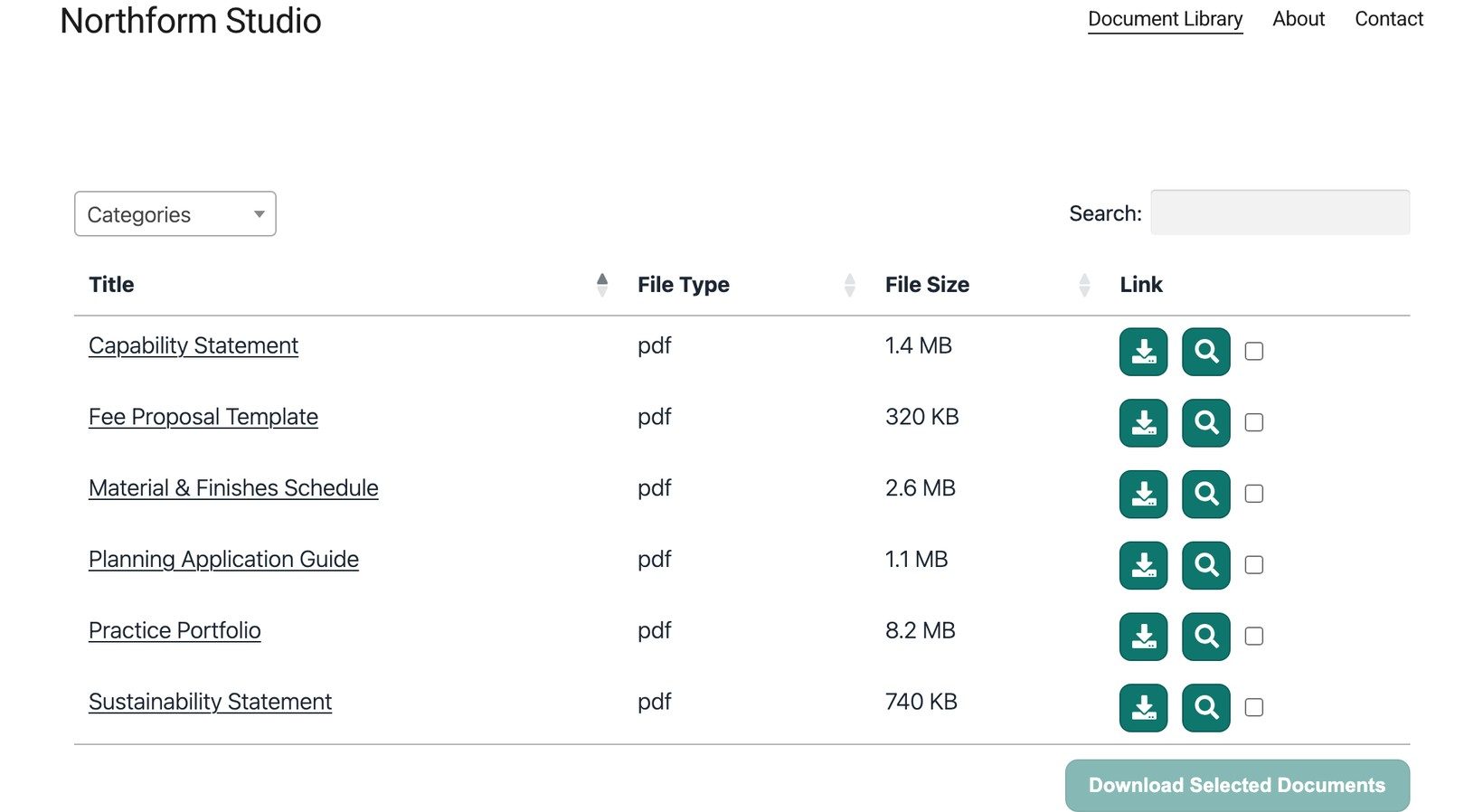 Document Library Pro running on a Squarespace site