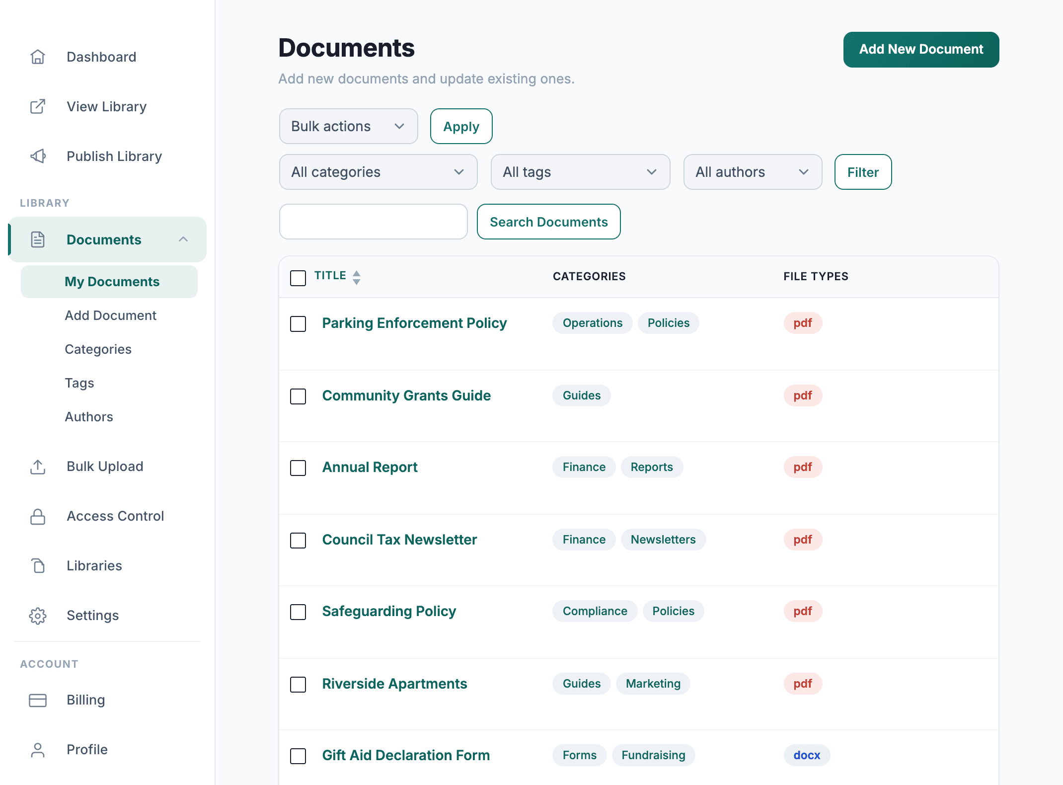 Admin all documents list