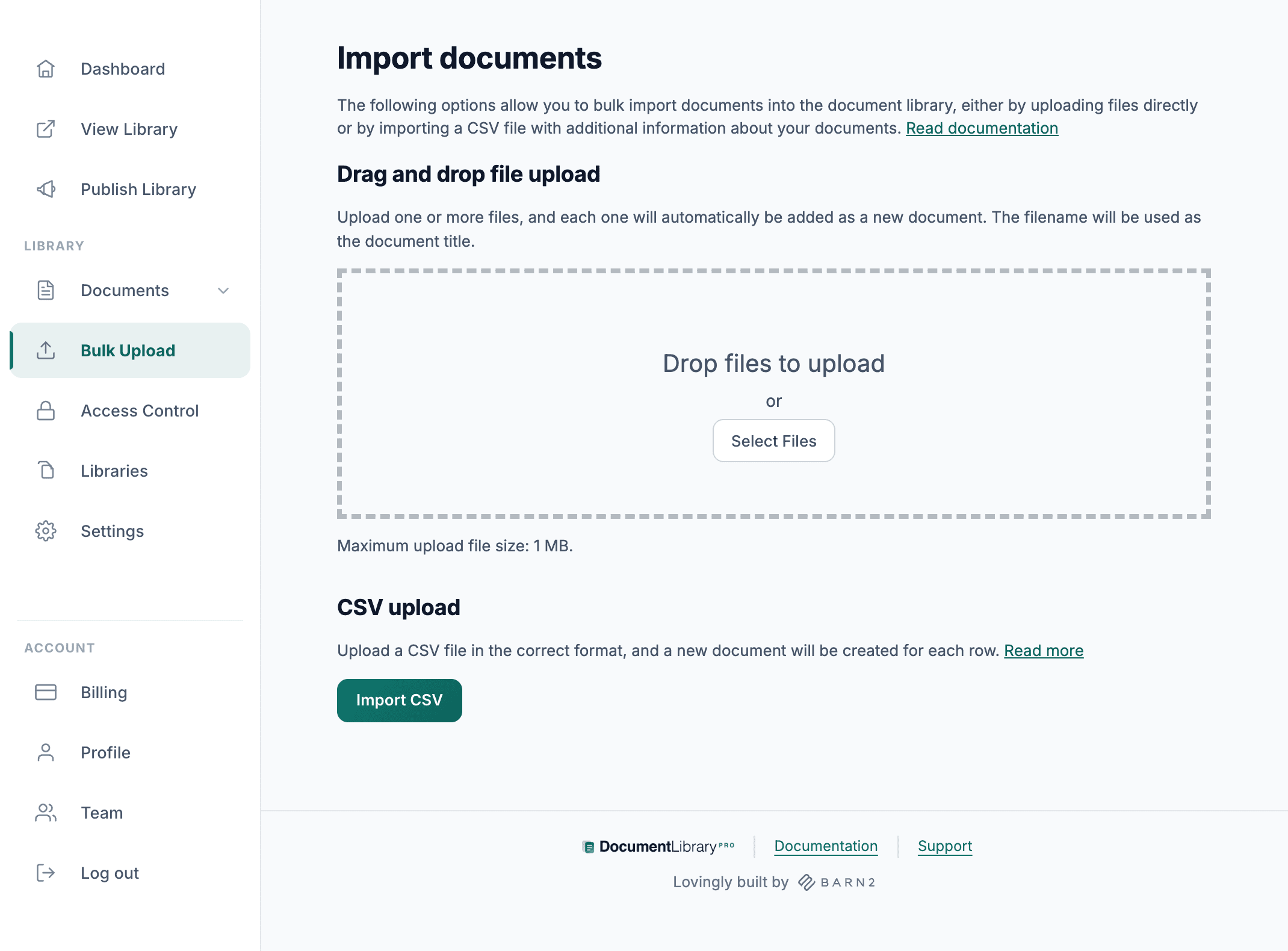Admin bulk and CSV document import