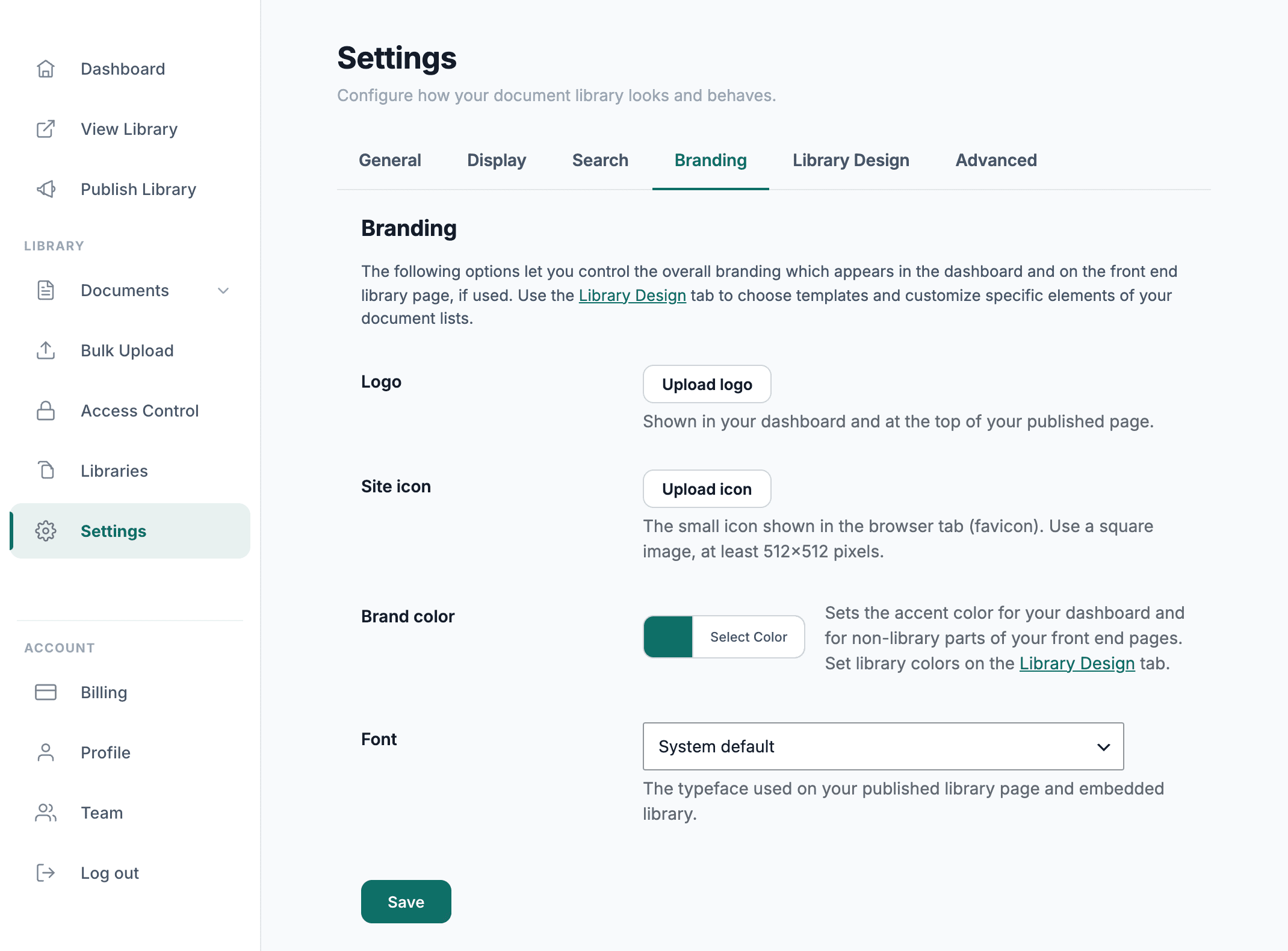 Admin settings, branding