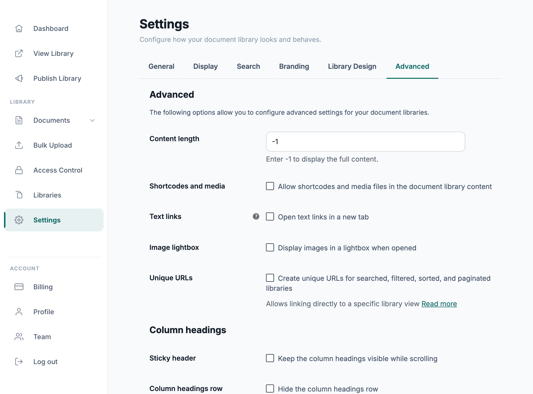 Admin settings, advanced