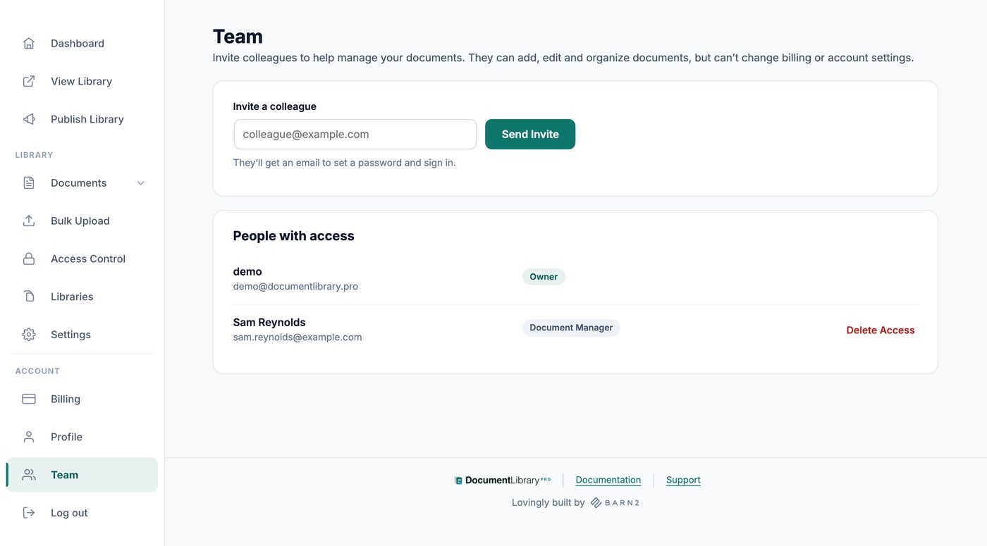 Inviting a team member to help manage the document library