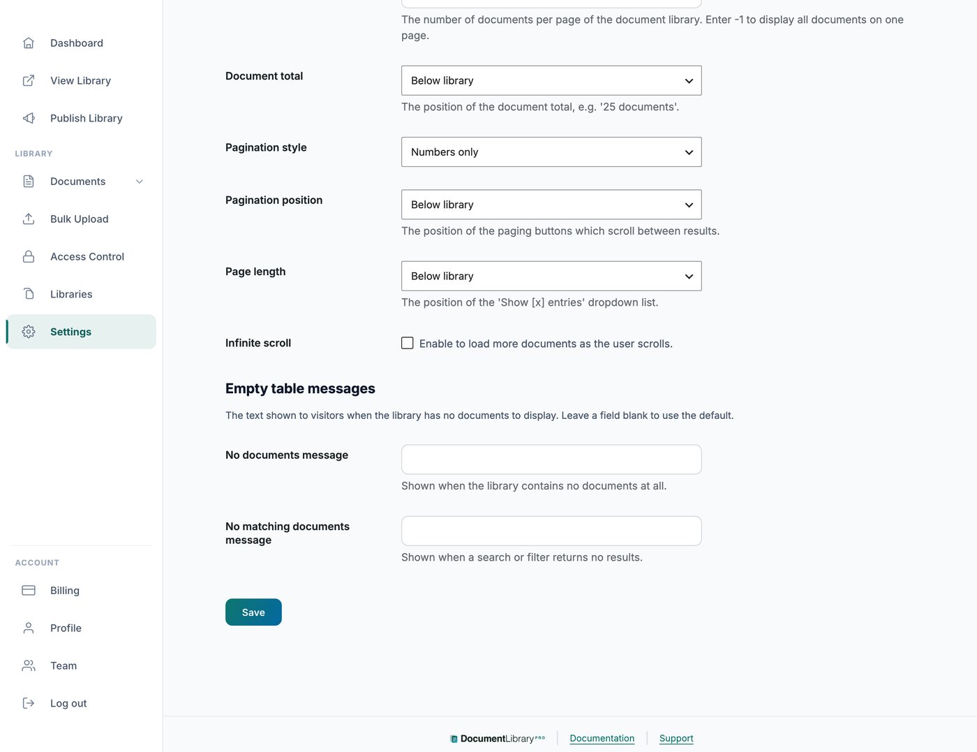 Customizing the messages shown when a library has no documents