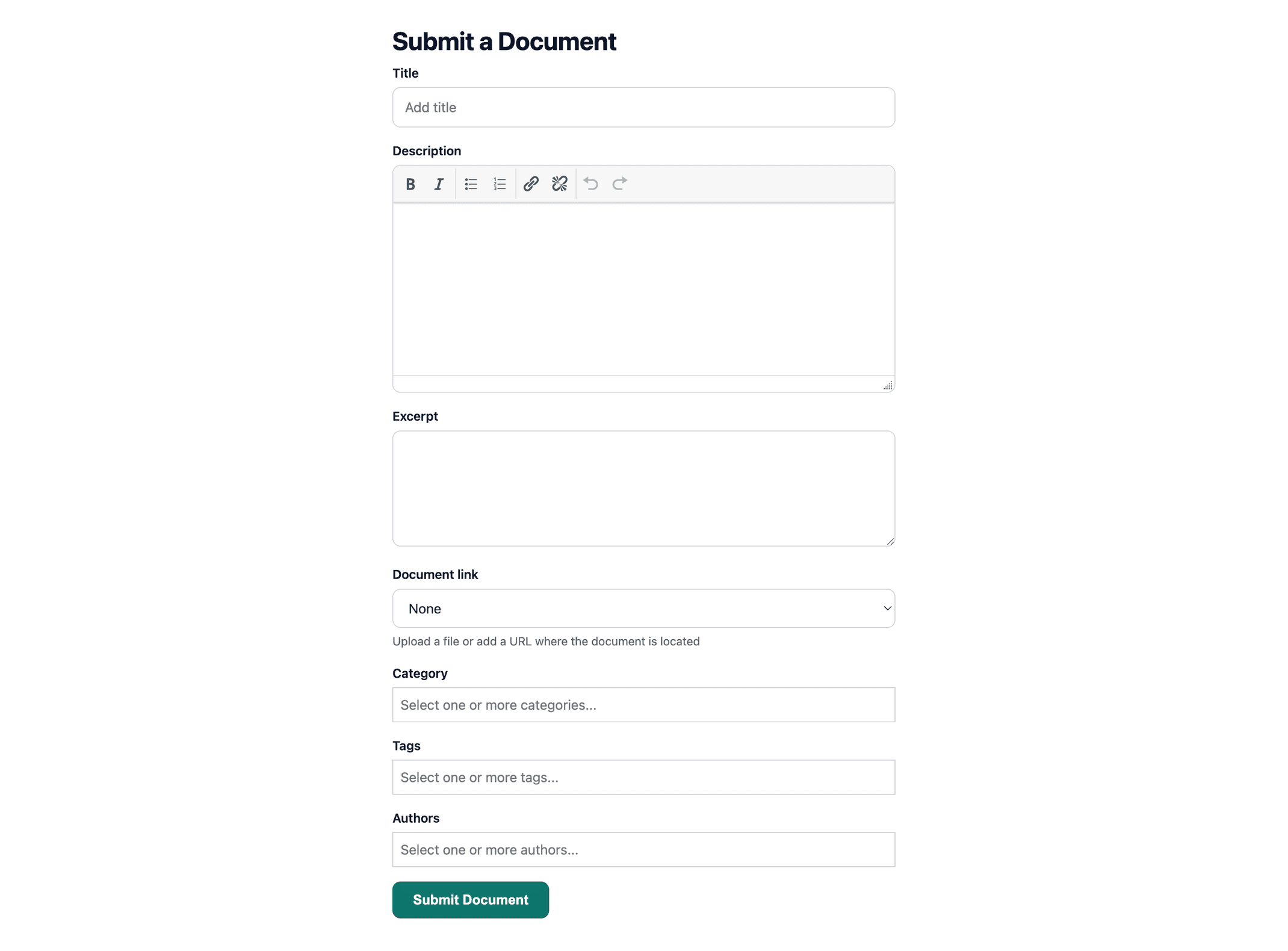 Front-end document submission form