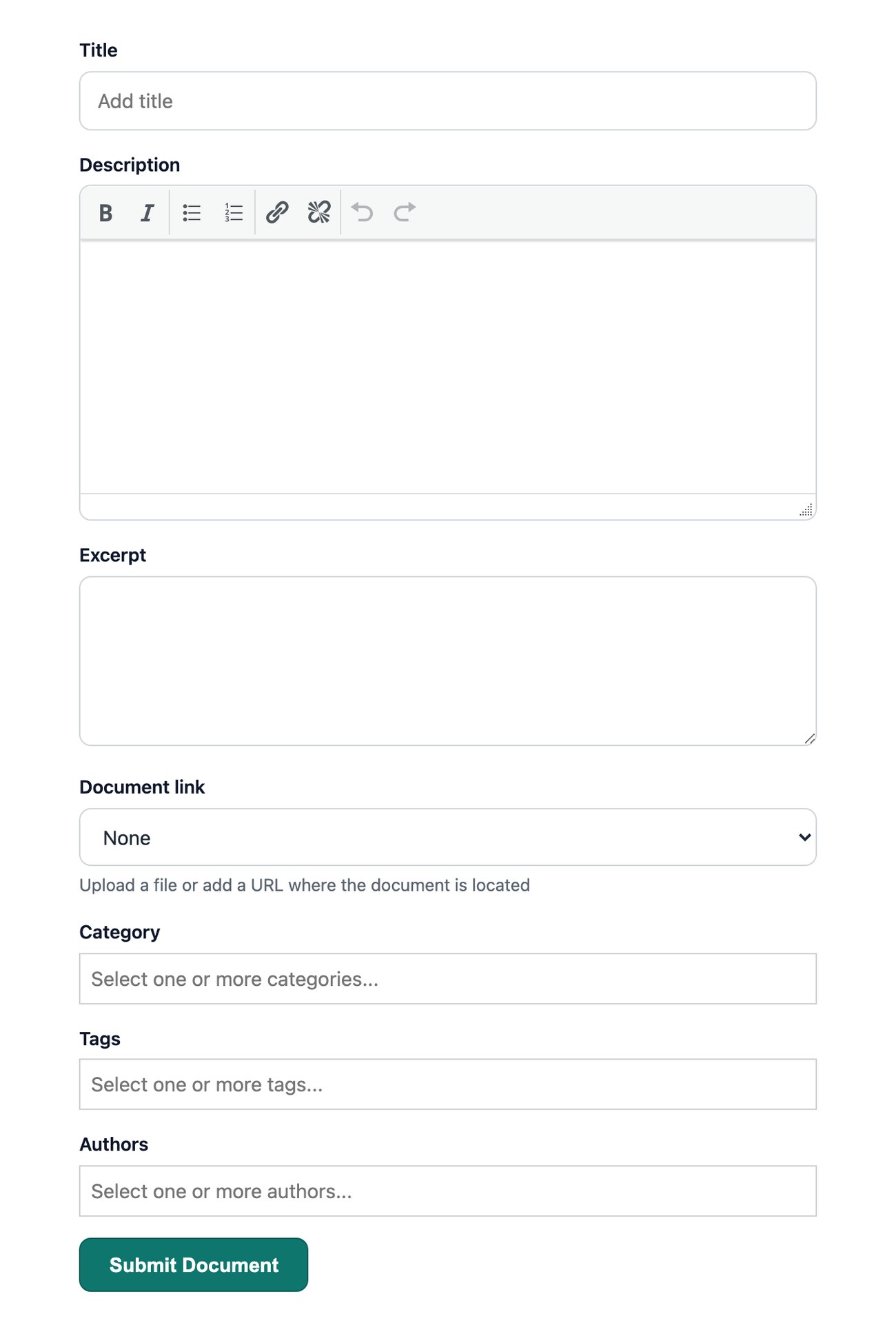Front end submission form visitors use to submit documents