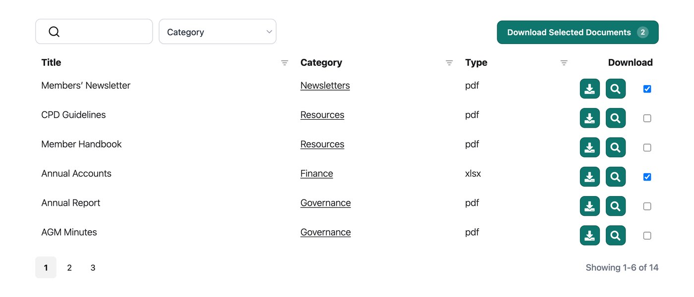 Multi-download checkboxes and the Download Selected Documents button