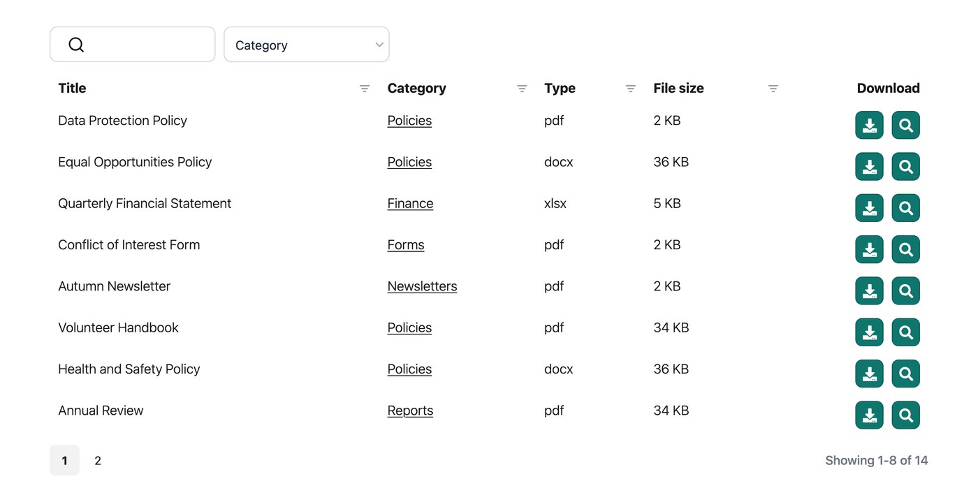 Document management for nonprofits with policies, forms and reports supporters can search