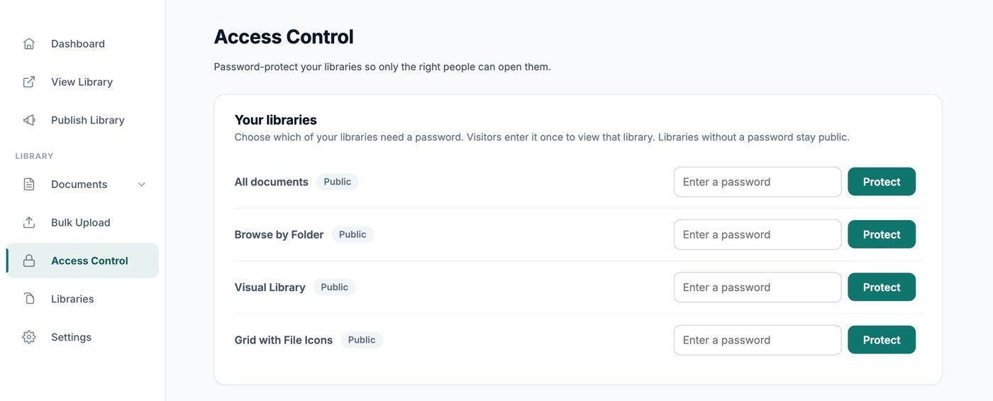 Choosing which document libraries to password protect in Document Library Pro