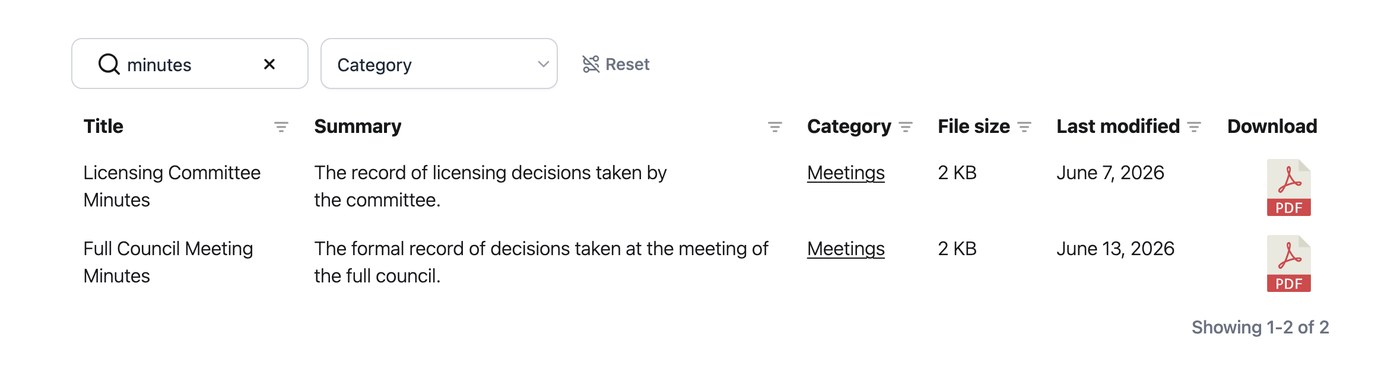 Searching a council document library for meeting minutes and finding them instantly