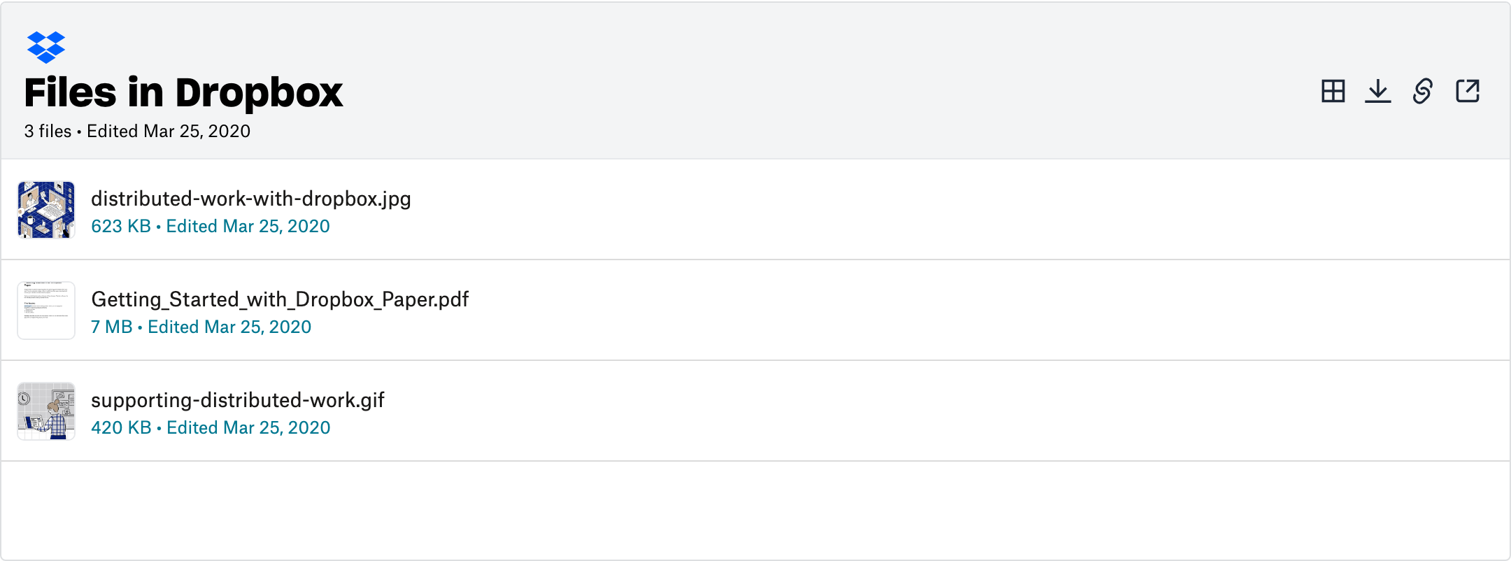 The Dropbox Embedder displaying a shared Dropbox folder as a preview panel on a web page