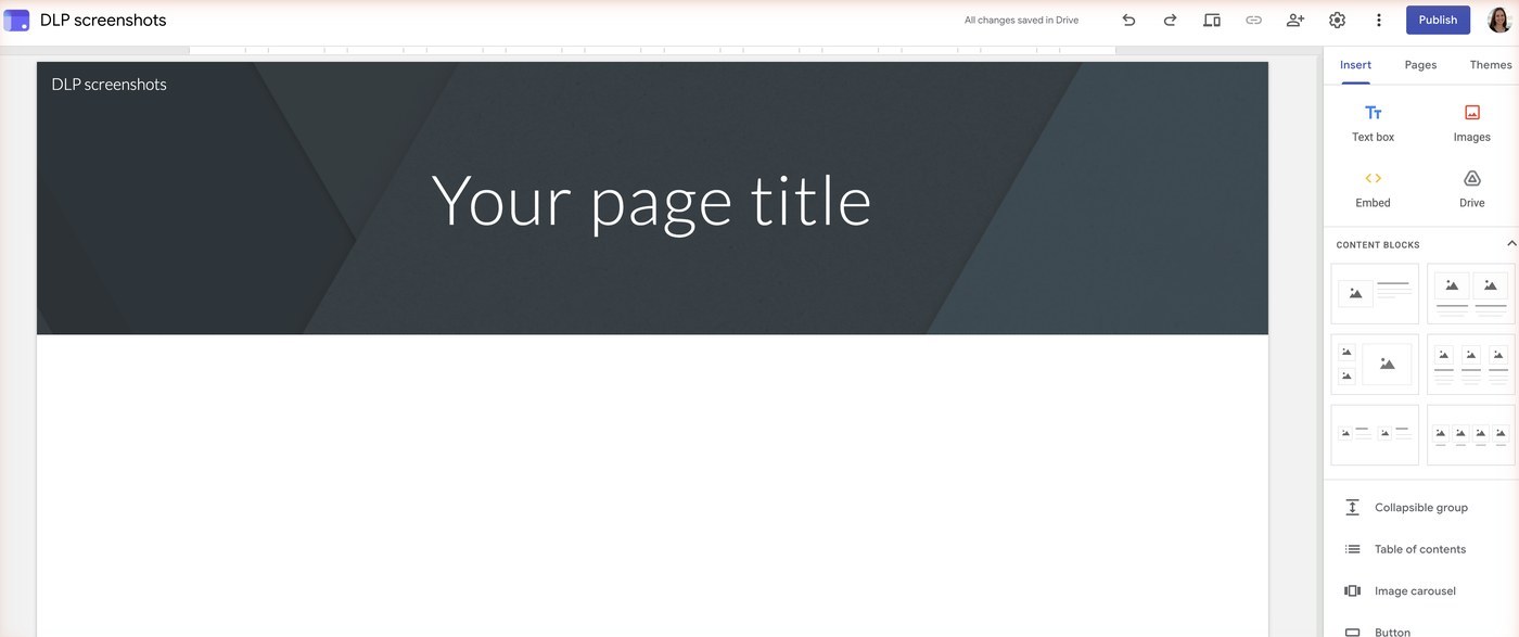 Adding a Google Drive folder to a Google Sites page from the Insert panel