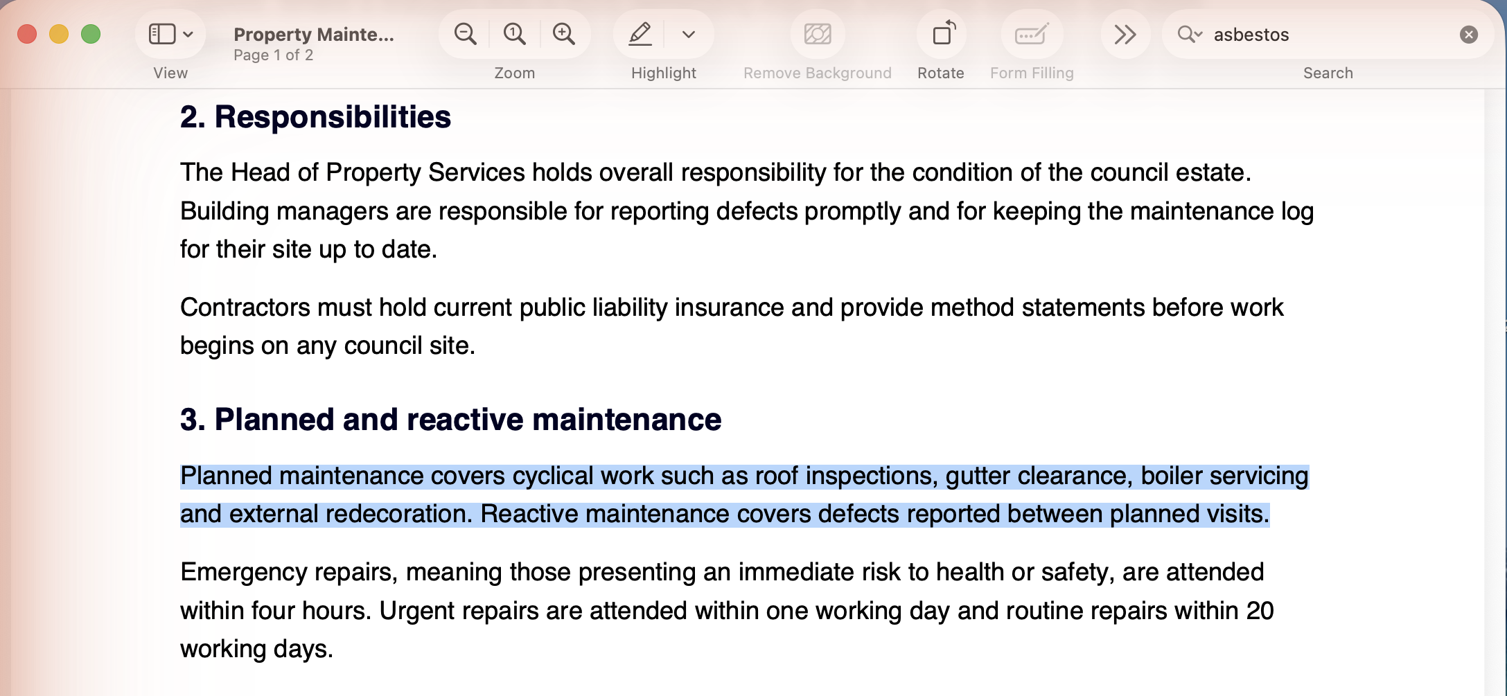Preview showing two selected lines of text highlighted in blue in a PDF paragraph
